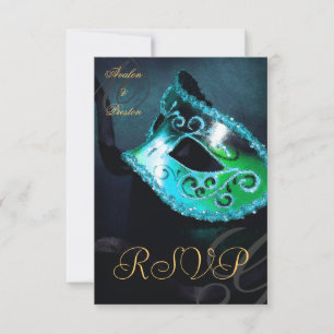 Invitation turquoise du masque RSVP de mascarade