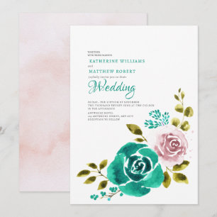 Invitation Turquoise Dusty Rose Blush Floral Mariage