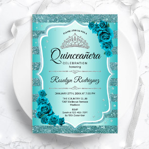 Invitation turquoise Elegant Floral Quinceanera