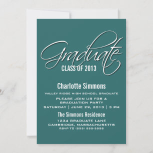 Invitation turquoise Elegant Script Graduation