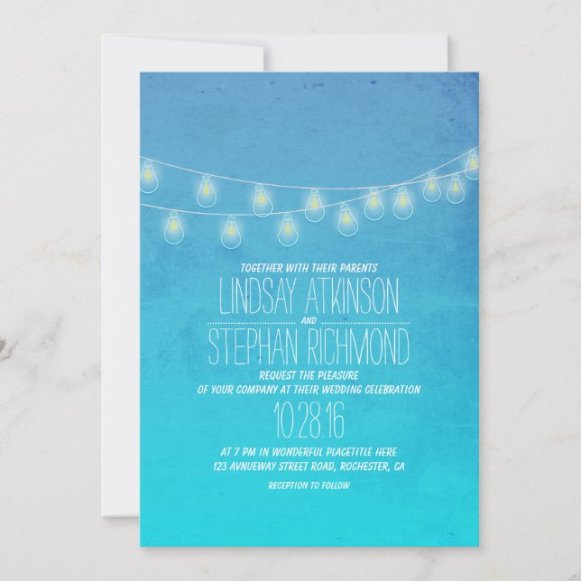 Invitation Turquoise Elegant String Lumières Mariage Invite (Devant)