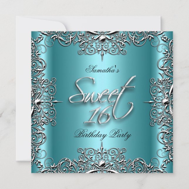 Invitation Turquoise Élégant Sweet sixteen Sweet 16 Party Bla (Devant)