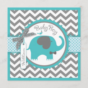 Invitation Turquoise Elephant Bow-cravate Chevron Imprimer Ba