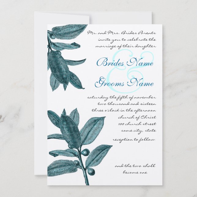 Invitation Turquoise et Aqua Exotic Plante chrétien Mariage (Dos)