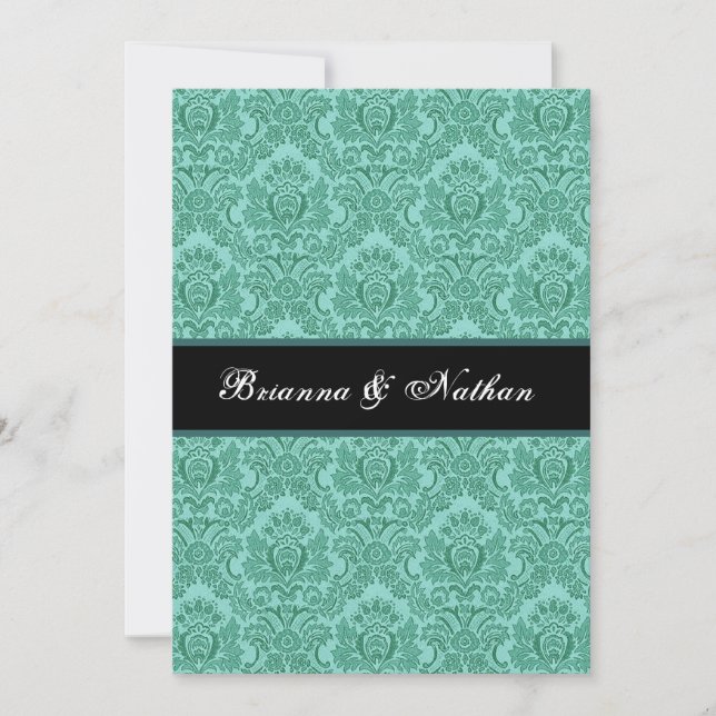 Invitation TURQUOISE et AQUA Mariage damassé (Devant)