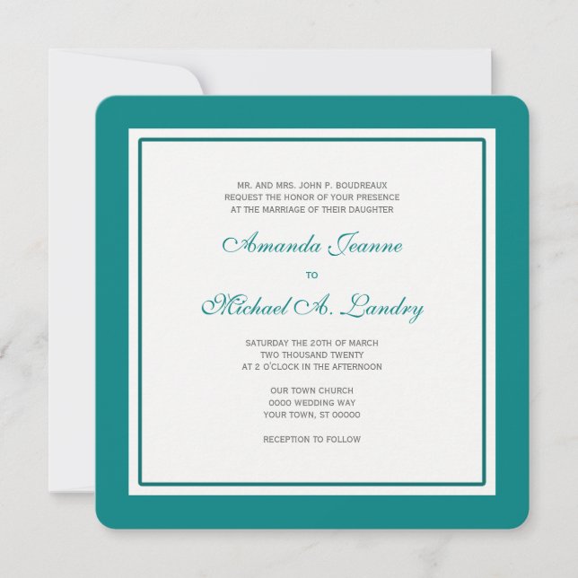 Invitation Turquoise et blanc Fleur de Lis Damask Mariage off (Devant)