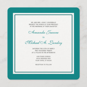 Invitation Turquoise et blanc Fleur de Lis Damask Mariage off