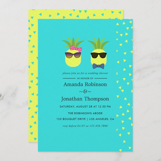 Invitation Turquoise et citron amusant Wedding shower ananas (Devant / Derrière)