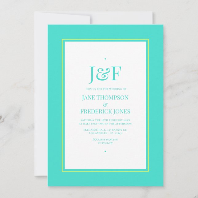 Invitation Turquoise et citron jaune Mariage (Devant)