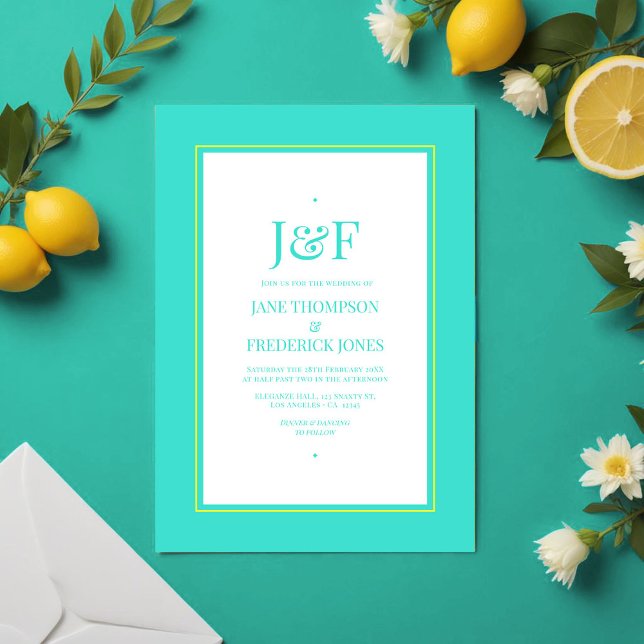 Invitation Turquoise et citron jaune Mariage (Turquoise and Lemon Yellow Wedding Invitation)