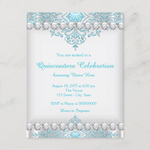 Invitation Turquoise et diamant argenté pour Quinceanera
