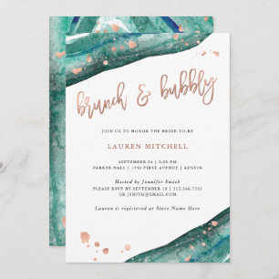 Invitation Turquoise et Faux Rose Gold Geode Brunch et Bubbly