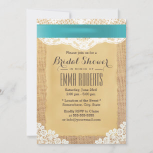 Invitation Turquoise et Fête des mariées Burlap en dentelle