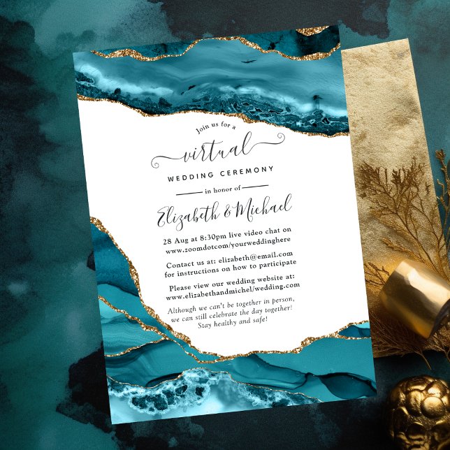 Invitation Turquoise et Gold Agate Mariage virtuel en ligne (Créateur téléchargé)