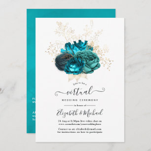 Invitation Turquoise et Gold Floral Mariage virtuel en ligne