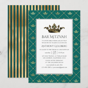 Invitation Turquoise et Gold Heraldique Bar Mitzvah
