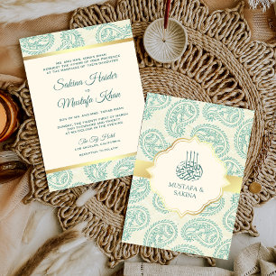 Invitation Turquoise et Gold Paisley Mariage musulman islamiq