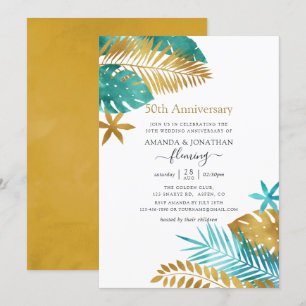 Invitation Turquoise et Gold Tropical 50e anniversaire de Mar