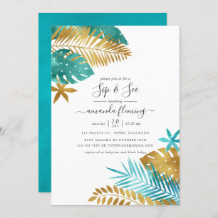 Invitation Turquoise et Gold Tropical Sip and See
