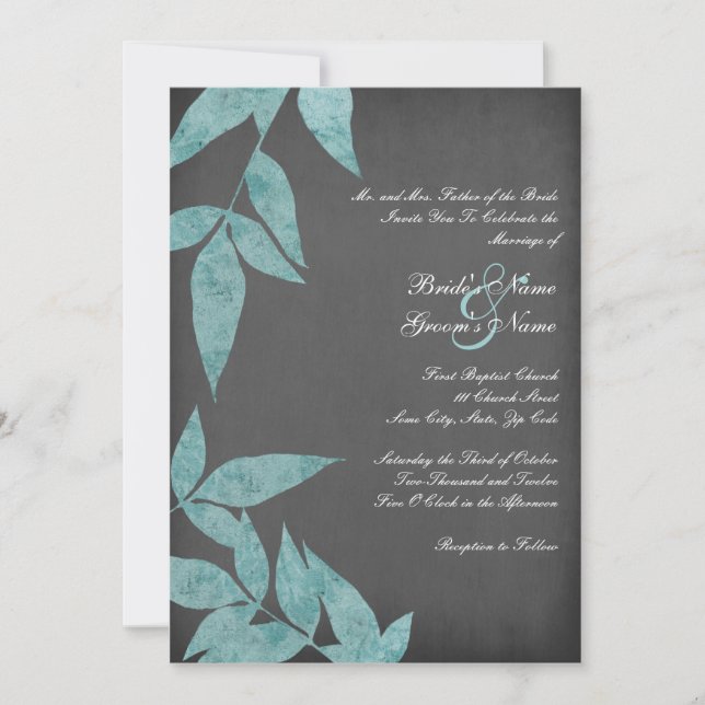 Invitation Turquoise et gris Feuille Vintage Wedding Invitati (Devant)