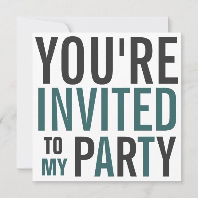 Invitation Turquoise et gris Mood Texte Anniversaire (Devant)