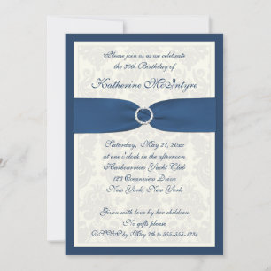 Invitation Turquoise et ivoire Damask 50e anniversaire Invita