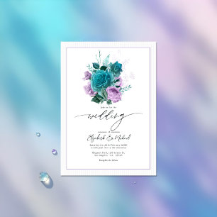 Invitation Turquoise et Lavender Floral Mariage Photo