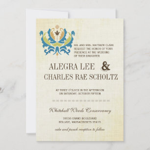 Invitation turquoise et Lime Damask Modern Chalkbo