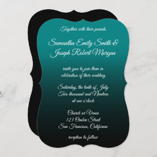 Invitation Turquoise et noir Ombre Elegant Mariage de calligr