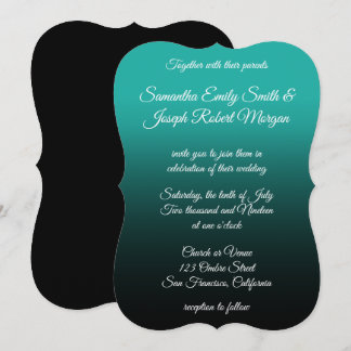 Invitation Turquoise et noir ombré élégante calligraphie mari