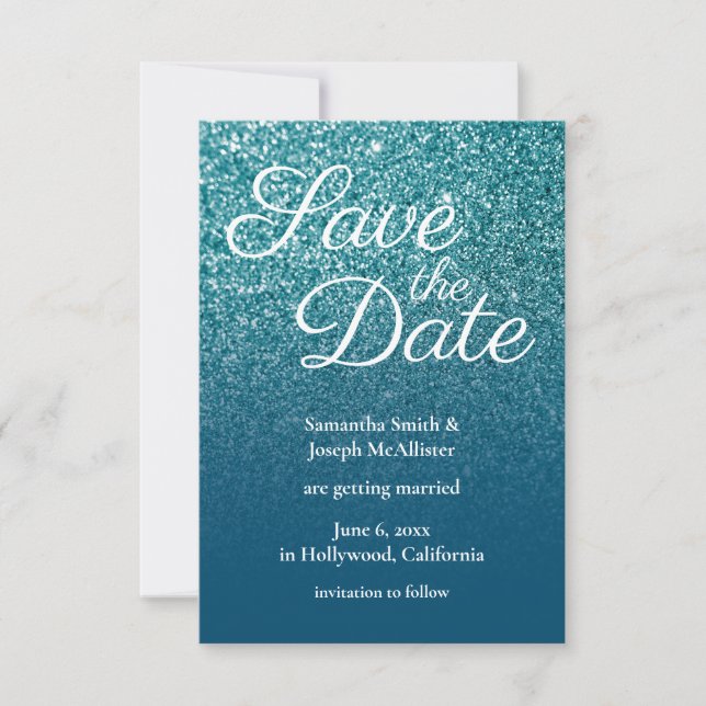 Invitation Turquoise et Ocean Blue Ombre Parties scintillant  (Devant)