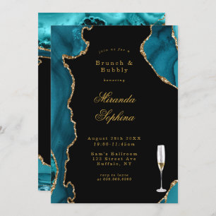 Invitation Turquoise et or Agate Pierre Brunch & Bubbly Invit