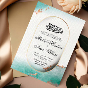Invitation Turquoise et or Mariage musulman islamique