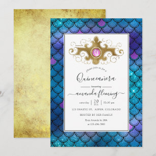 Invitation Turquoise et or Pierres précieuses Sirène Quinceañ
