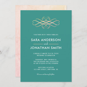 Invitation turquoise et Orange Mariage Swirl