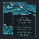 Invitation Turquoise et Paillettes d'Argent Agate 21e Anniver<br><div class="desc">Des couches d'agate sarcelle frappante traversent le design avec des bandes de pierre précieuse naturelles, accentuées par des bords scintillants de paillettes argentées pour une finition glamour. Une typographie élégante combine un serif moderne avec un script manuscrit stylé, créant un look audacieux mais raffiné sur le fond sarcelle profond. Parfait...</div>