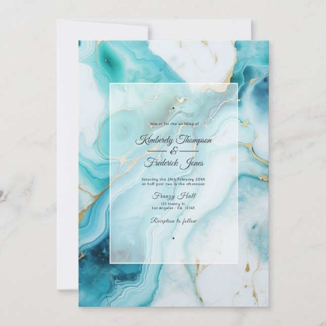 Invitation Turquoise et Patina Agate Mariage (Devant)
