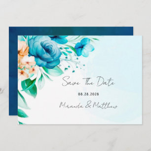 Invitation Turquoise et Peach Watercolor Florals Enregistrer 