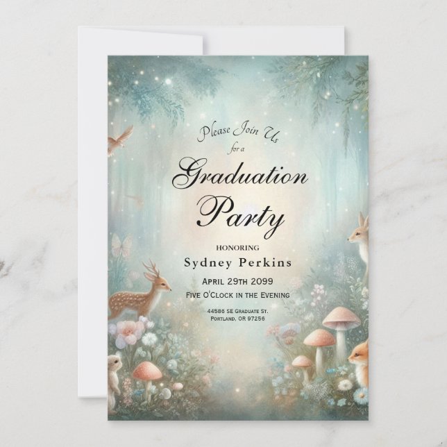Invitation Turquoise et pêche Enchanted Forest Graduation Par (Devant)