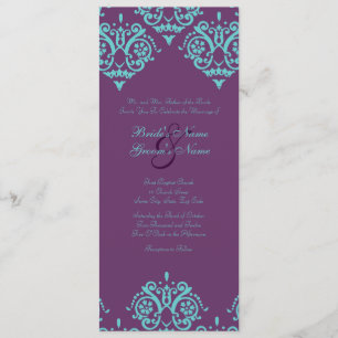 Invitation Turquoise et Purple Mariage damassé