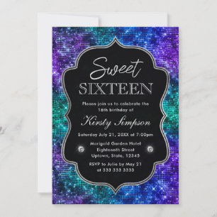 Invitation Turquoise et violet Ocean Glamor Parties scintilla
