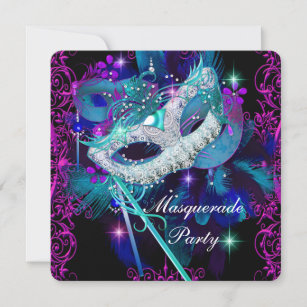 Invitation Turquoise et violette masquerade bal