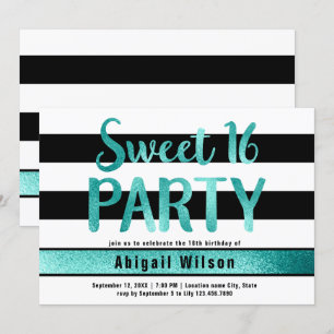Invitation Turquoise fête d'anniversaire de sweet sixteen noi