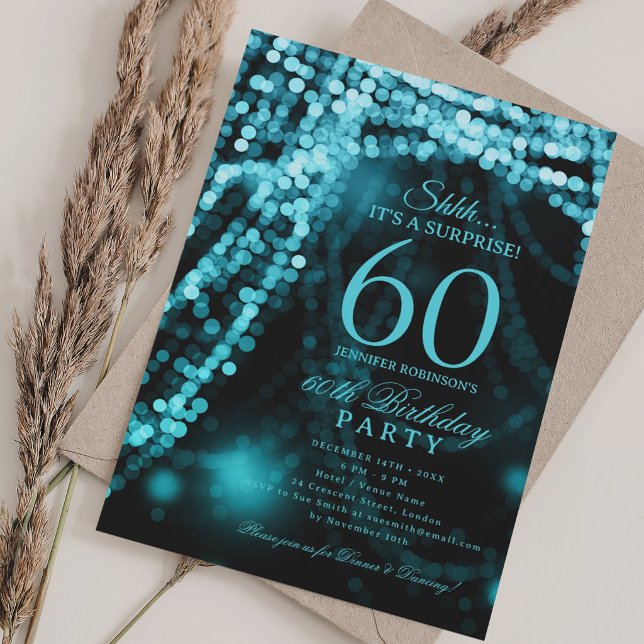 Invitation Turquoise | Fête d'anniversaire surprise 60 ans (Turquoise | Surprise 60th Birthday Party Invitation)