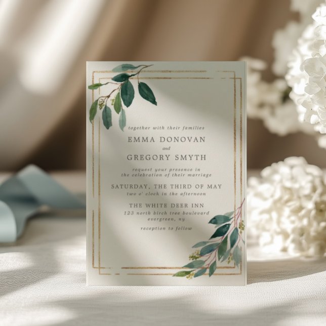 Invitation Turquoise Feuille Gold Frame Botanical Green Maria (Créateur téléchargé)