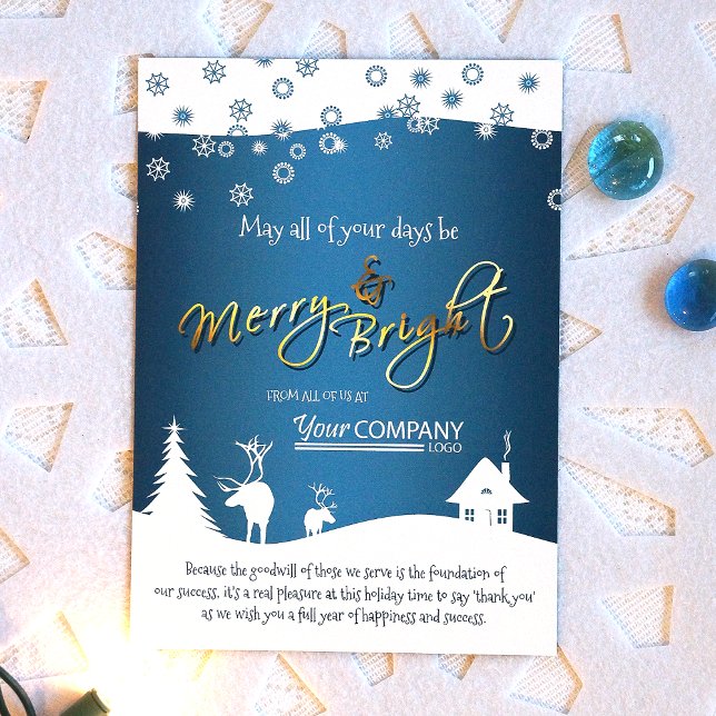Invitation Turquoise, Flammes de neige et rennes blancs, Logo (Festive modern company logo, teal blue and gold script writing Christmas holiday cards)