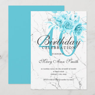 Invitation Turquoise Floral 40e anniversaire de fête Marbre I