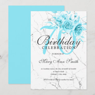 Invitation Turquoise Floral 70e Anniversaire Marbre de fête