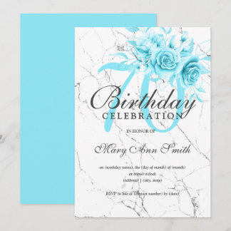 Invitation Turquoise Floral 70e Anniversaire Marbre de fête