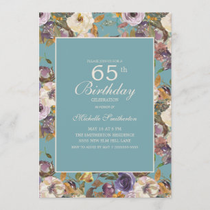 Invitation Turquoise Floral D'Ivoire De Moustard 65E Annivers